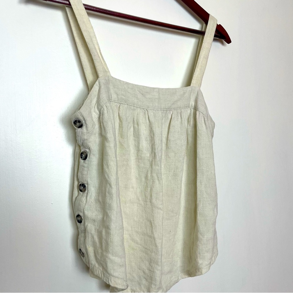 Universal Thread Women’s Linen Blend Square Neck Button Side Tank Small Neutral - Picture 3 of 8